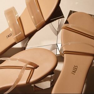 TKEES Nude Tan Clear Strappy Slide Sandals